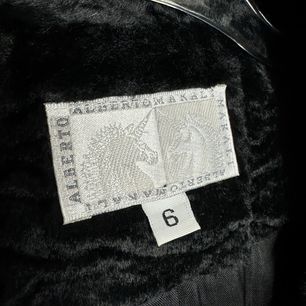 Vintage Alberto Makali Coat Faux Fur Persian Lamb Black Curly Size 6 Jacket USA - Picture 4 of 5